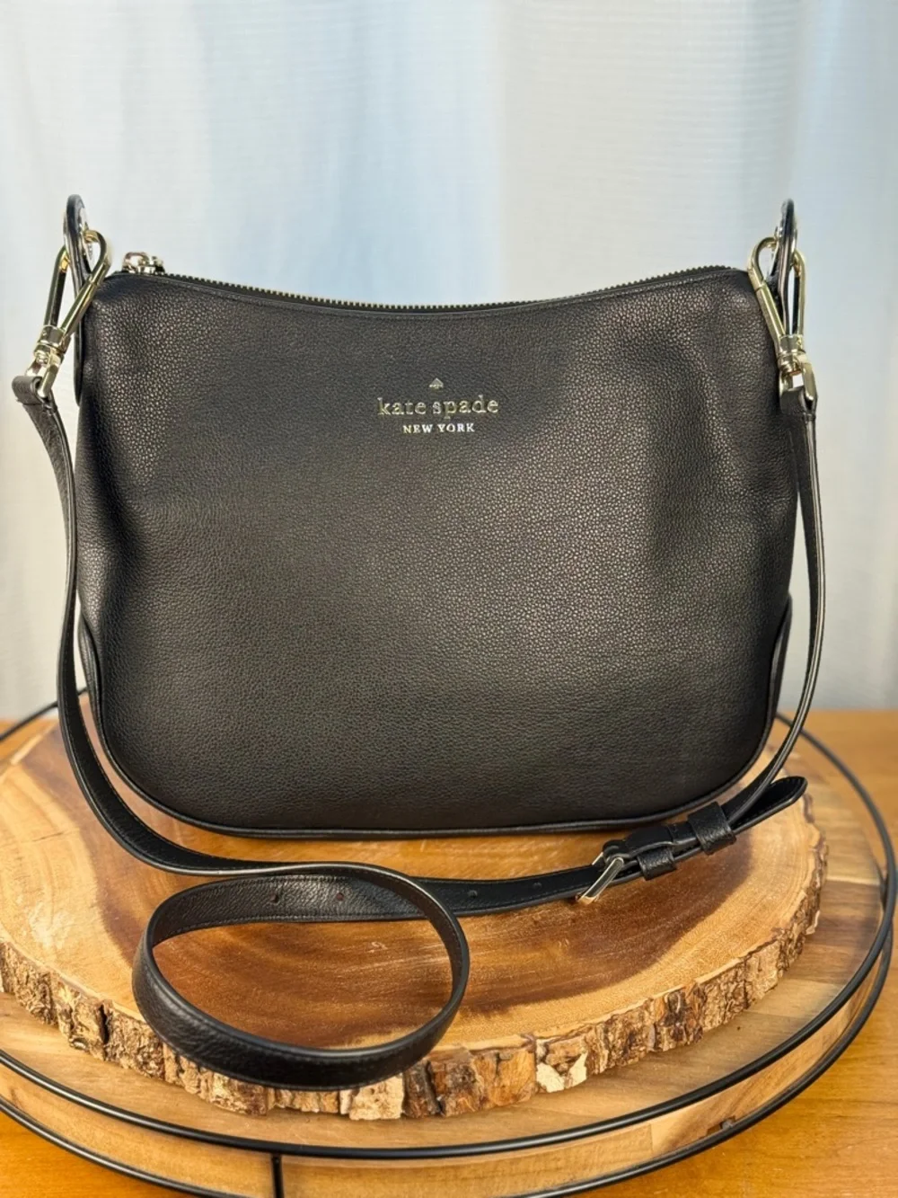 Kate Spade Black Pebbled Leather Crossbody + Gold Saffiano Wallet Bundle EUC
